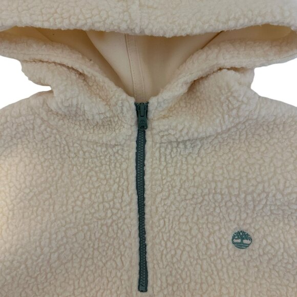 Timberland cream fleece hoodie with sage green zip Size L - Picture 5 of 7